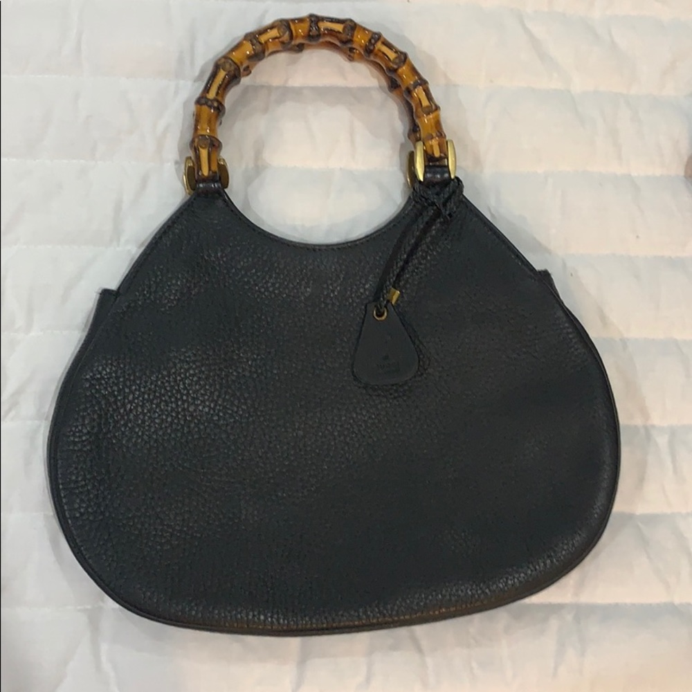 Vintage Gucci leather bag Double Bamboo top handle